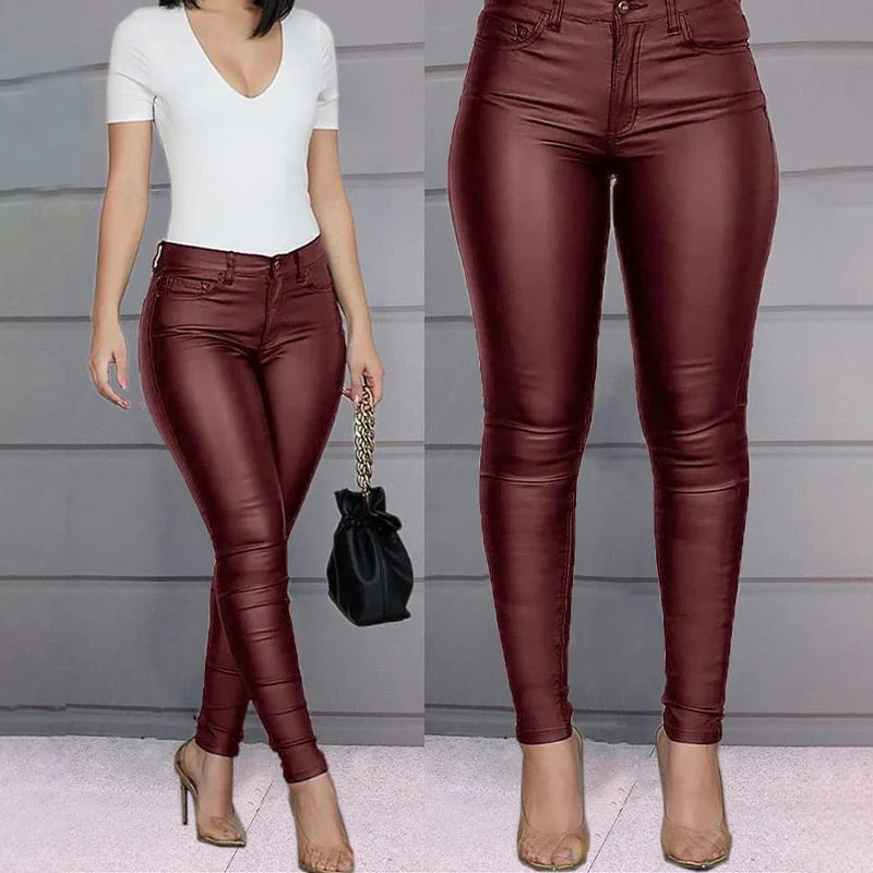 Spring Women Pu Leather Pants Black Sexy Stretch Bodycon Trousers High Waist Long Casual Pencil S-3XL Winter - Deanwangkt