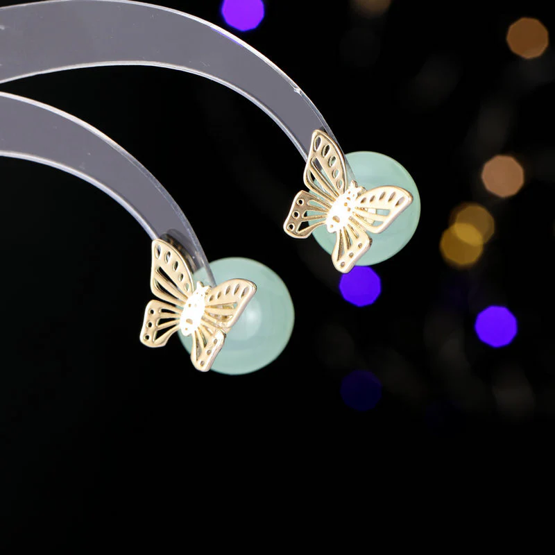 2025 Design sense sweet and fresh temperament earrings spring and summer new niche design high sense front and rear two butterfly stud earrings - Deanwangkt