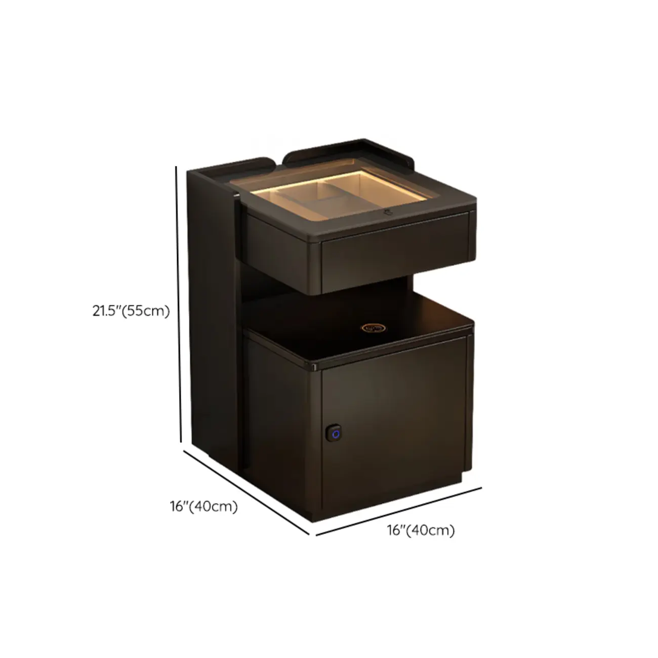 Modern Black Glass Top Drawer USB Nightstand with Cabinet