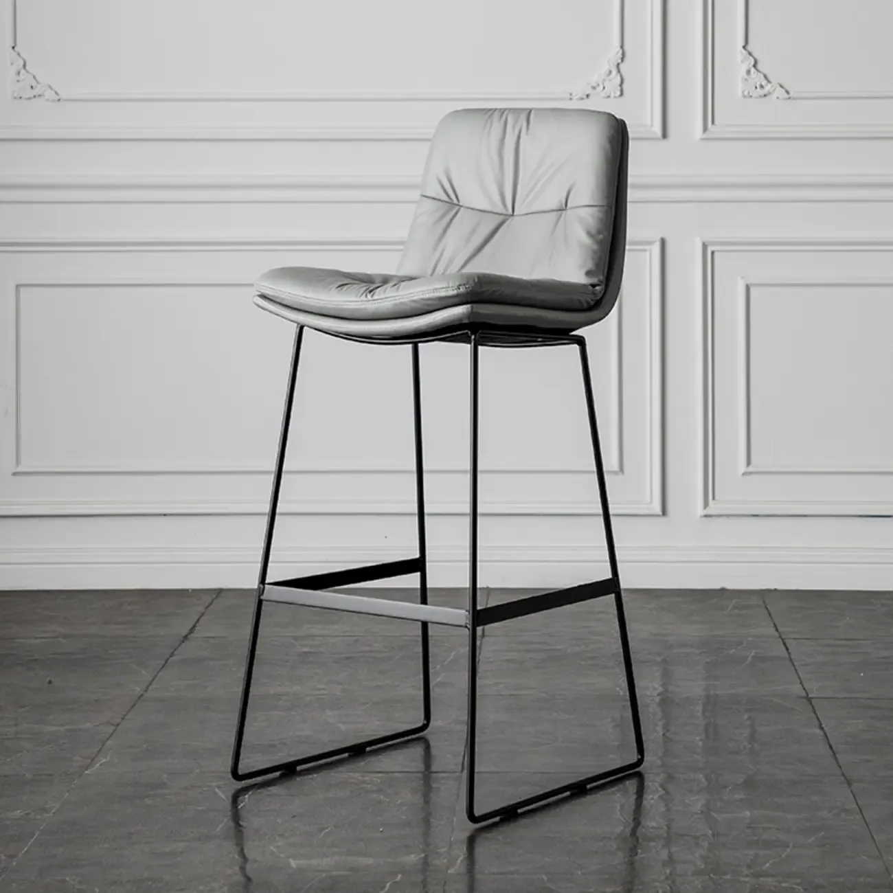 Modern Upholstered Low Back Metal Sled Bar Stools