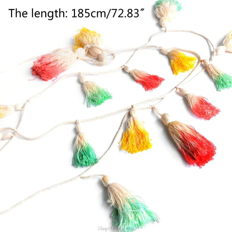 HULIANFU Nordic Cotton Rope Wooden Bead Garland with Tassel Wall Hanging Nursery Props Ornament Kids Baby Room Decor S24 20 Dropship - Deanwangkt
