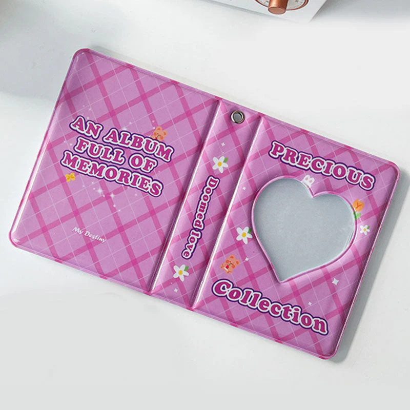 HULIANFU Kawaii Bear photo album 3 Inch Love Heart Hollow Kpop Card Binder Name Card Book Photo Album Card Photocard ID Holder 40 Pockets - Deanwangkt