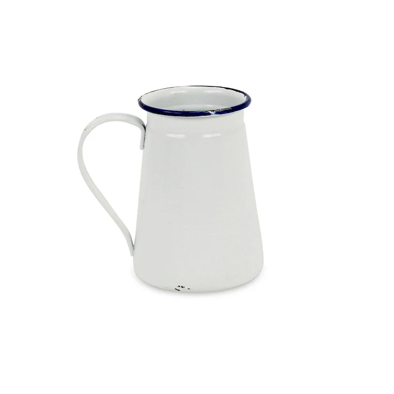 White Metal Lacquered Jug with Blue Rim Decor
