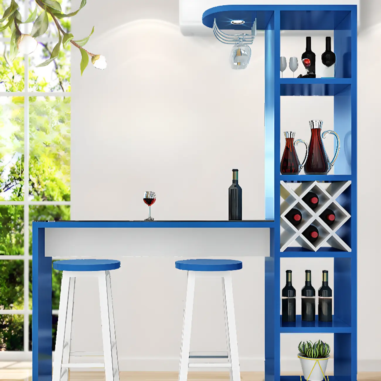 Smoke Tempered Glass Top Pub Table with Open Back Wine Shelf