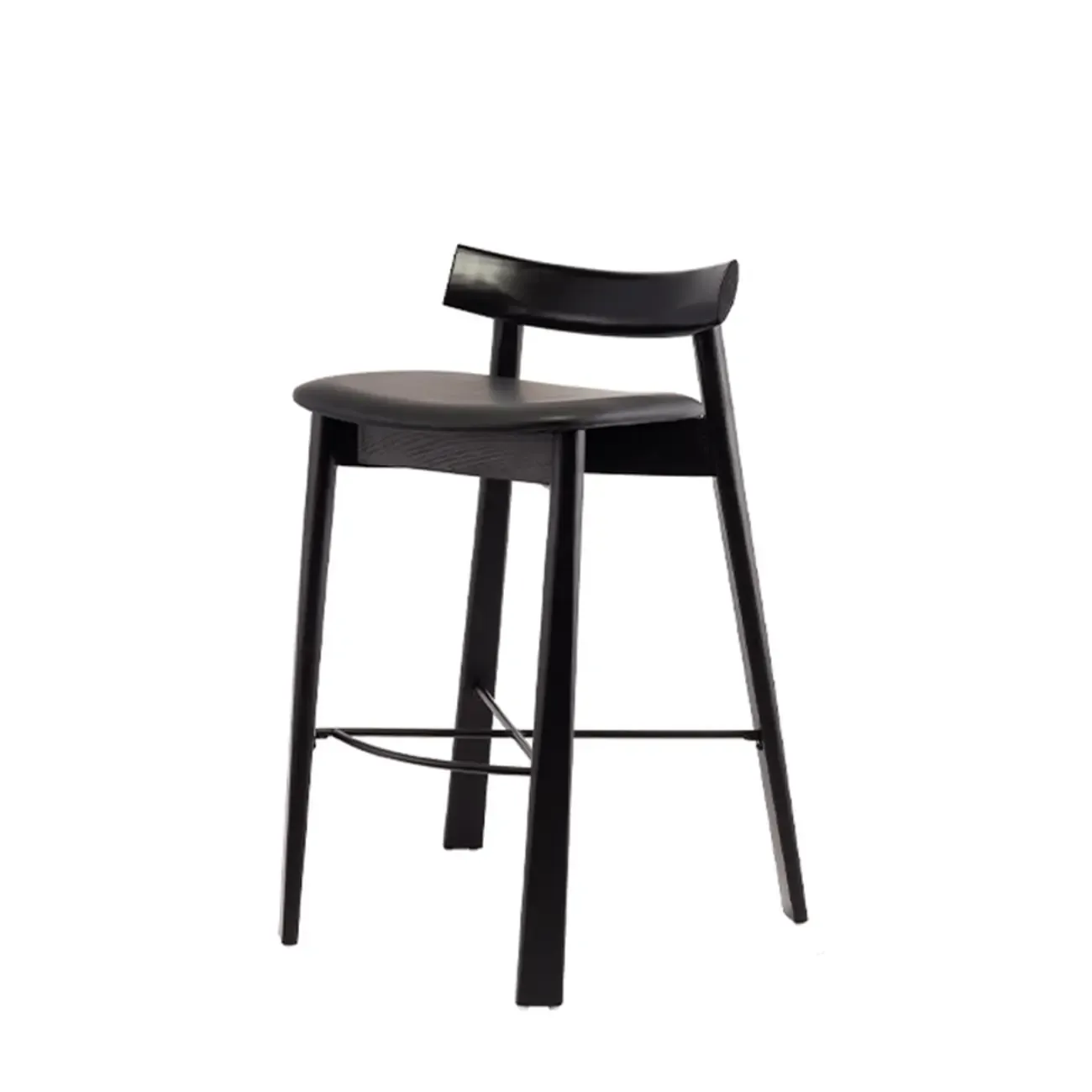 Modern Black Ash Upholstered Saddle Bar Stools