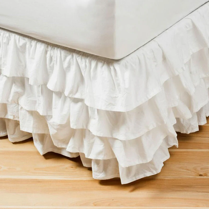 HULIANFU  4 Layers Ruffled Bed Skirt Wrap Around Elastic Bed Skirt Bed Cover Without Surface Home Hotel Bed Skirt Twin /Full/ Queen/ King - Deanwangkt
