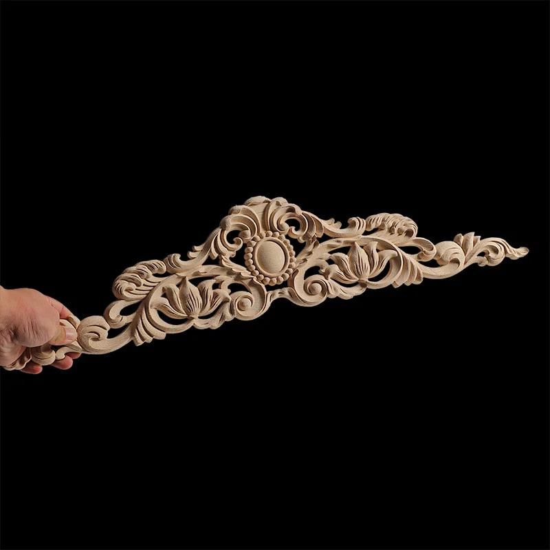 HULIANFU Long Rose Flower Exquisite Carving Natural Wood Appliques Furniture Wooden Mouldings Wmqe Vintage Unpainted Decoration Decal - Deanwangkt