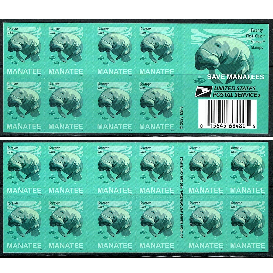 Save Manatees 2024, (Book of 20) - TWENTYSTAMPS