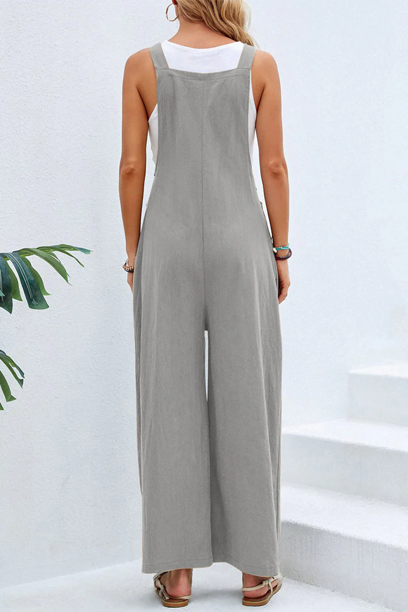 hulianfu Casual Vacation Solid Buttons Square Collar Loose Jumpsuits(10 Colors) - Deanwangkt