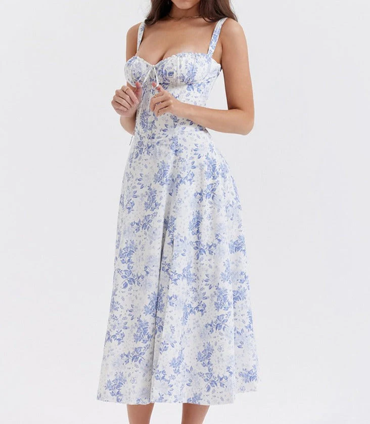Hulianfu A Line Floral Printing Dress Midi Sexy Dress Prom Club Night Dresses Summer Bodycon Women Party Dress Dress Elegant - Deanwangkt