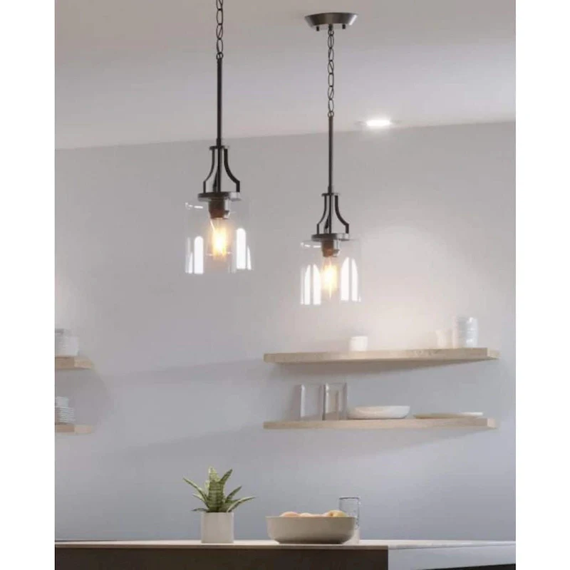 Lassiter Collection One-Light Matte Black Clear Glass Modern Pendant Light - 6.375 in x 6.375 in x 12.5 in