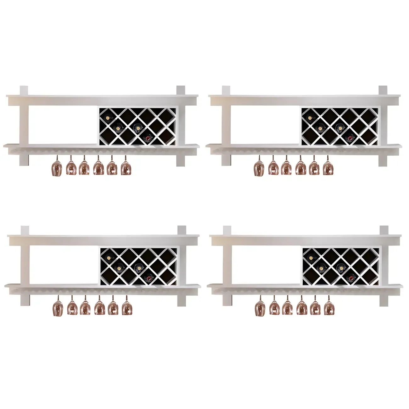 Pine Wooden Wall-Mounted Display Open Wine Bottle & Glass Rack