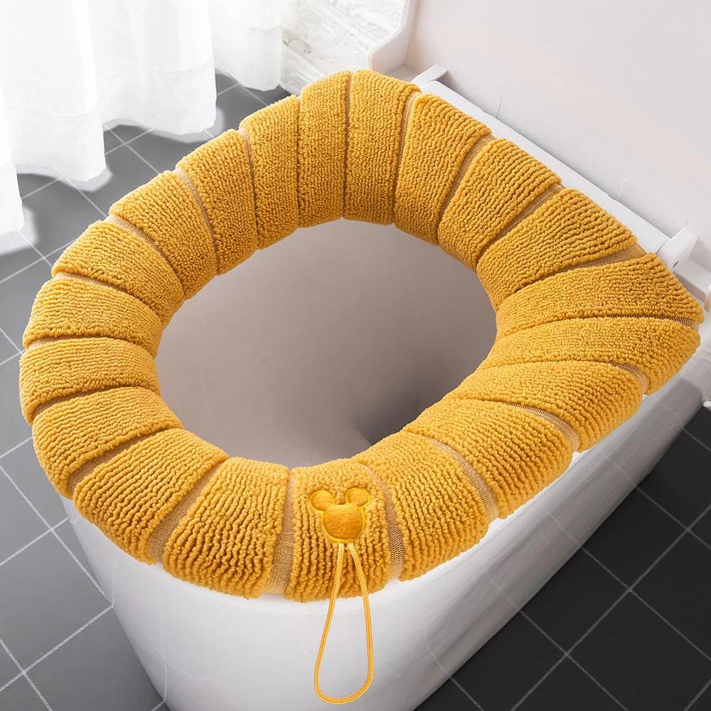 HULIANFU Winter Warm Toilet Seat Cover Closestool Mat 1Pcs Washable Bathroom Accessories Knitting Pure Color Soft O-shape Pad Bidet Cover - Deanwangkt