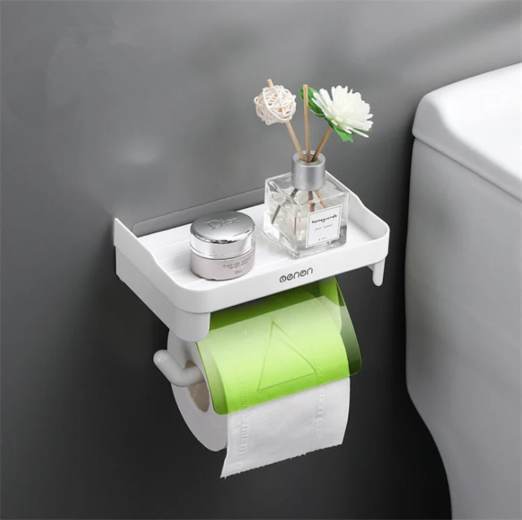 HULIANFU Wall Mount Roll Paper Storage Rack Multi-function Toilet Paper Holder Rack Bathroom Rack Shelves 3 Colors - Deanwangkt