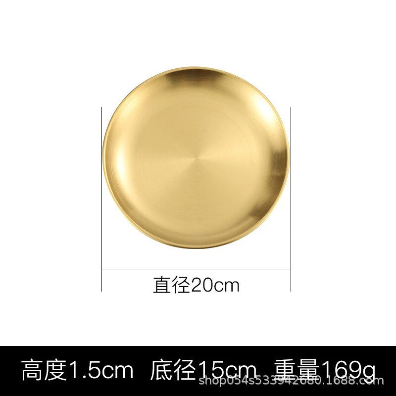 HULIANFU Korean stainless steel thickened disc Golden Cafe Tray Fruit Plate Cake Plate Bone Dish Dish Dish Shallow Plate - Deanwangkt