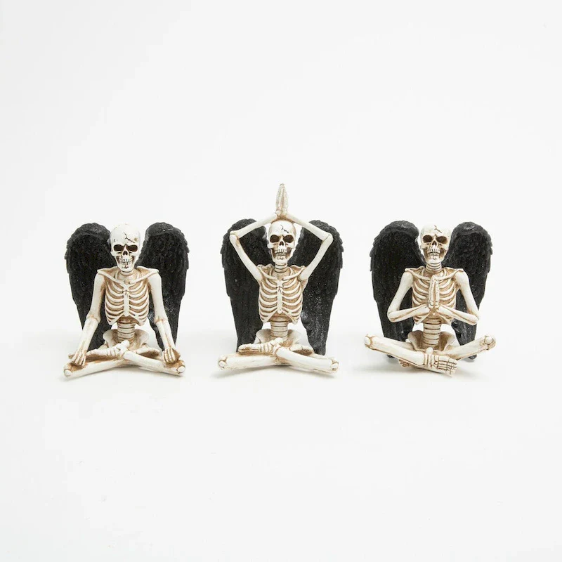 6.69 Inch Resin Halloween Yoga Skeletons with Wings Set of 3