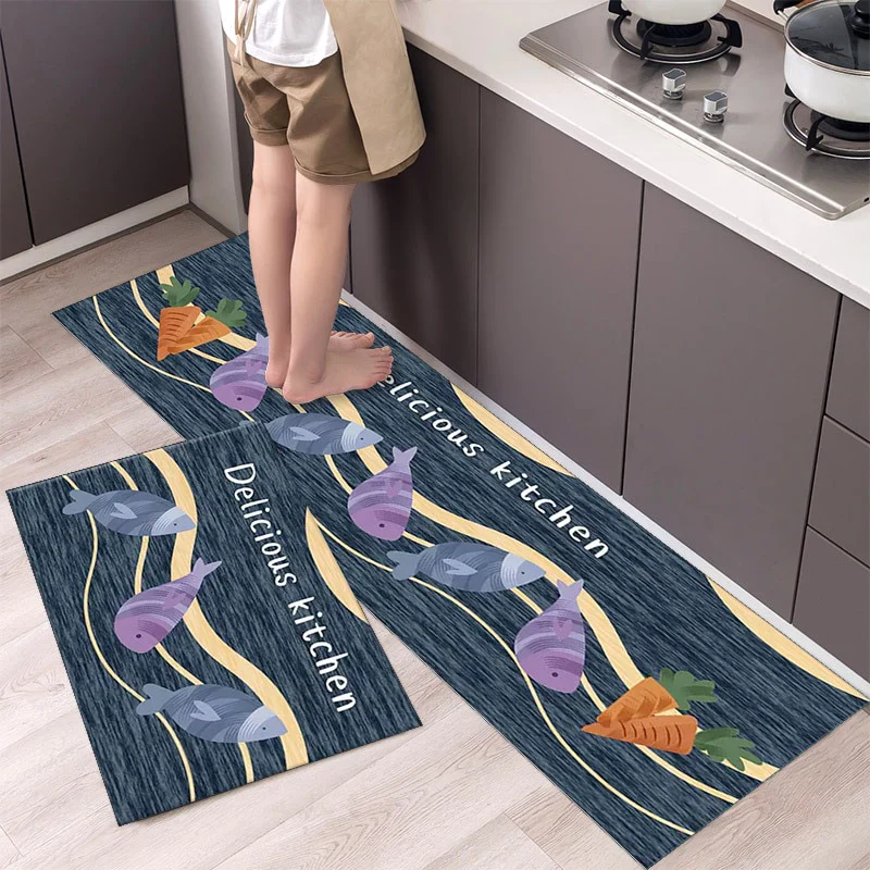 HULIANFU New Hot Sale Kitchen Floor Mat Tableware Pattern Entrance Doormat Bathroom Door Floormat Parlor Anti-slip Antifouling Long Rugs - Deanwangkt