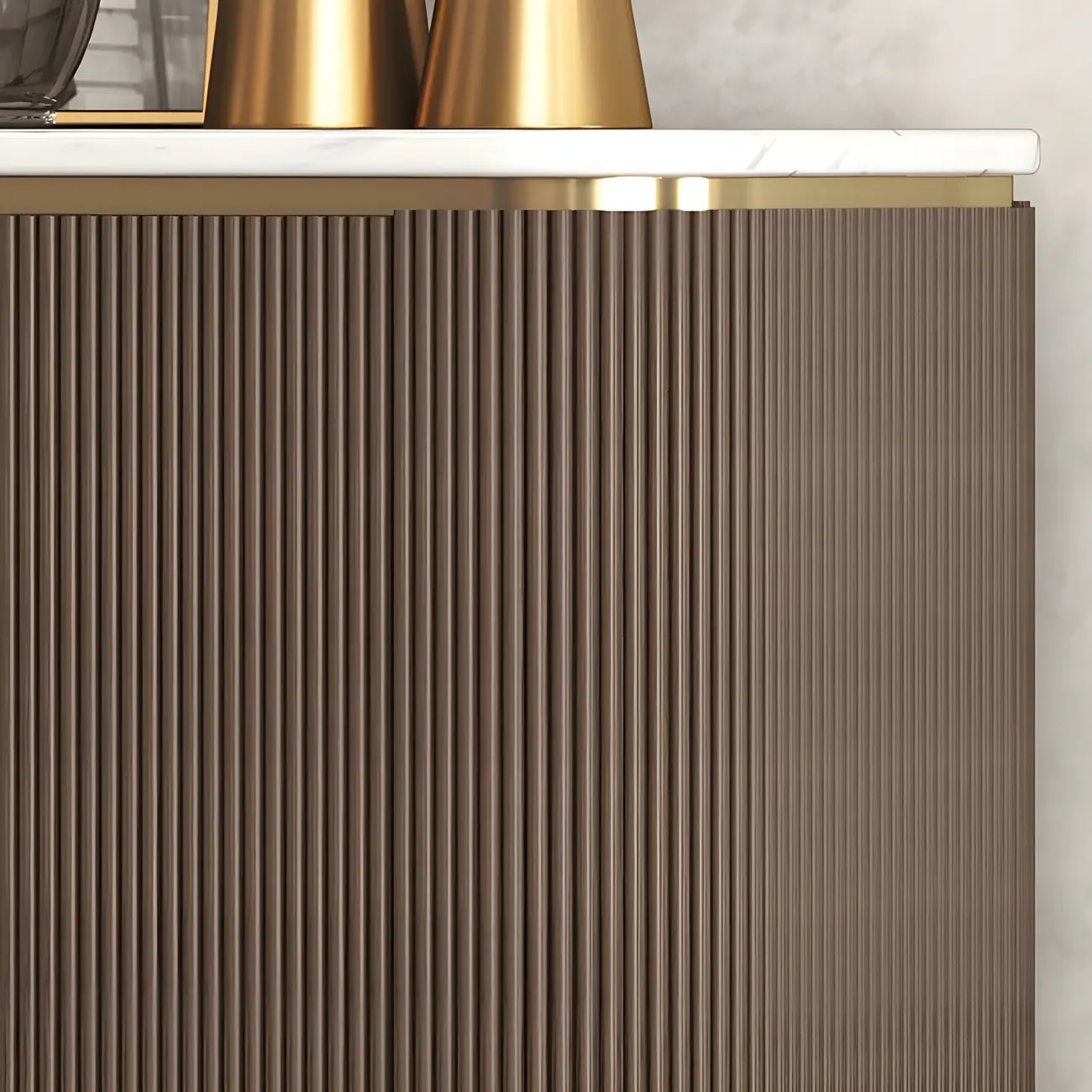 Glam Brown Wooden Sideboard with Marble Top