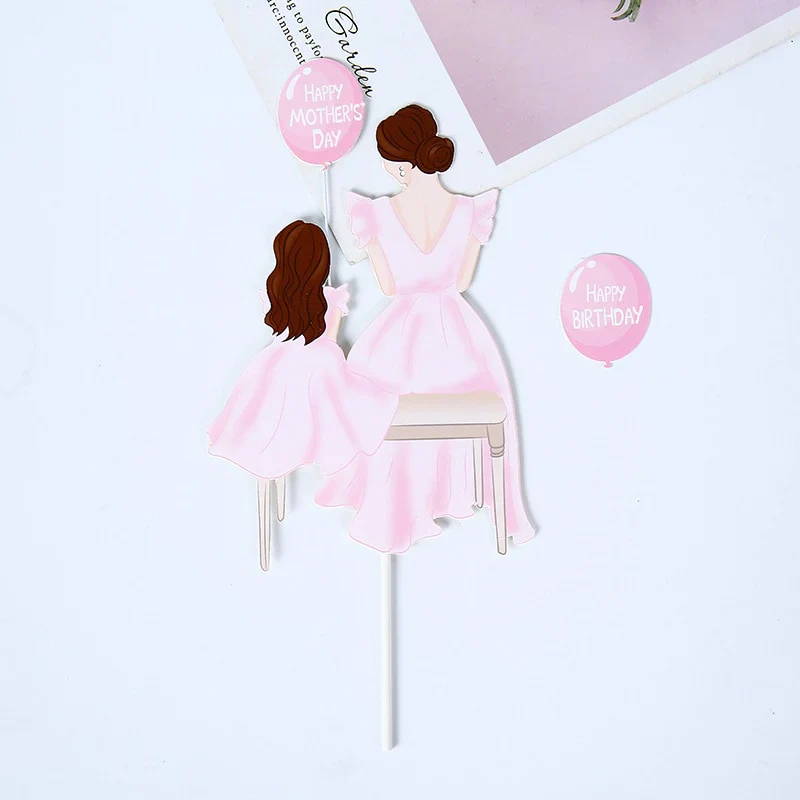 HULIANFU New Back Silk Gauze Skirt Happy Mothers Day Cake Topper Girl Birthday Cake Decoration Party Supplies Cake Decorating Tools - Deanwangkt