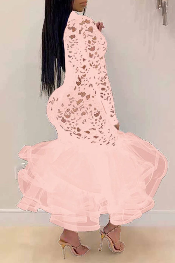 hulianfu Floral Lace Elegant See-Through Midi Dress - Deanwangkt
