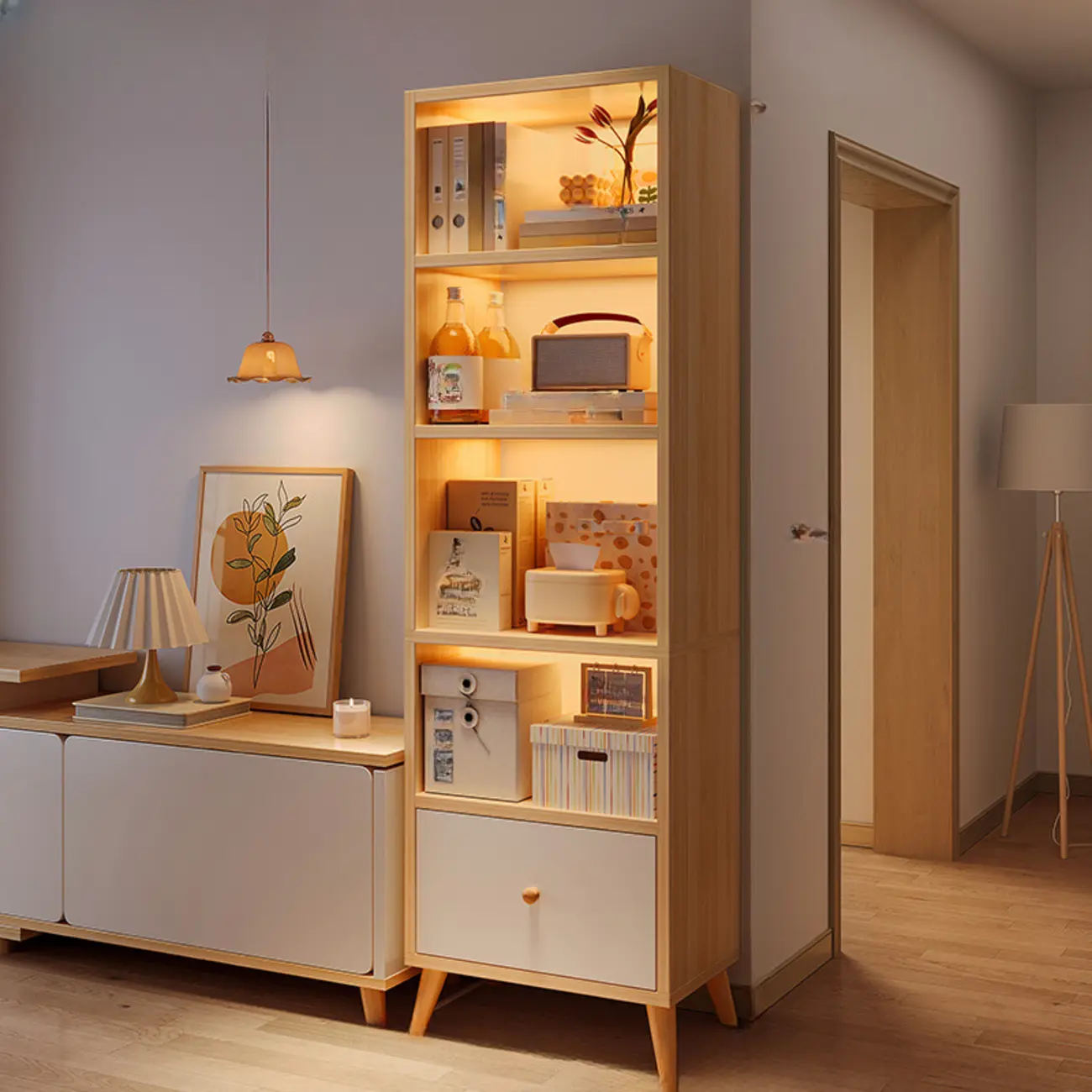 Modern Rectangular Bookshelf with Drawers