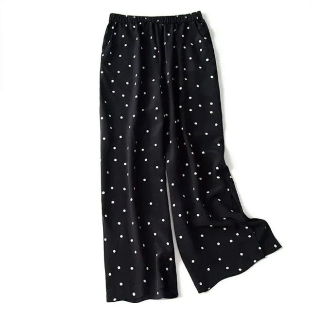 Matching suit polka dot chiffon trousers two-piece large size summer Korean fashion retro casual top wide leg pants suit - Deanwangkt