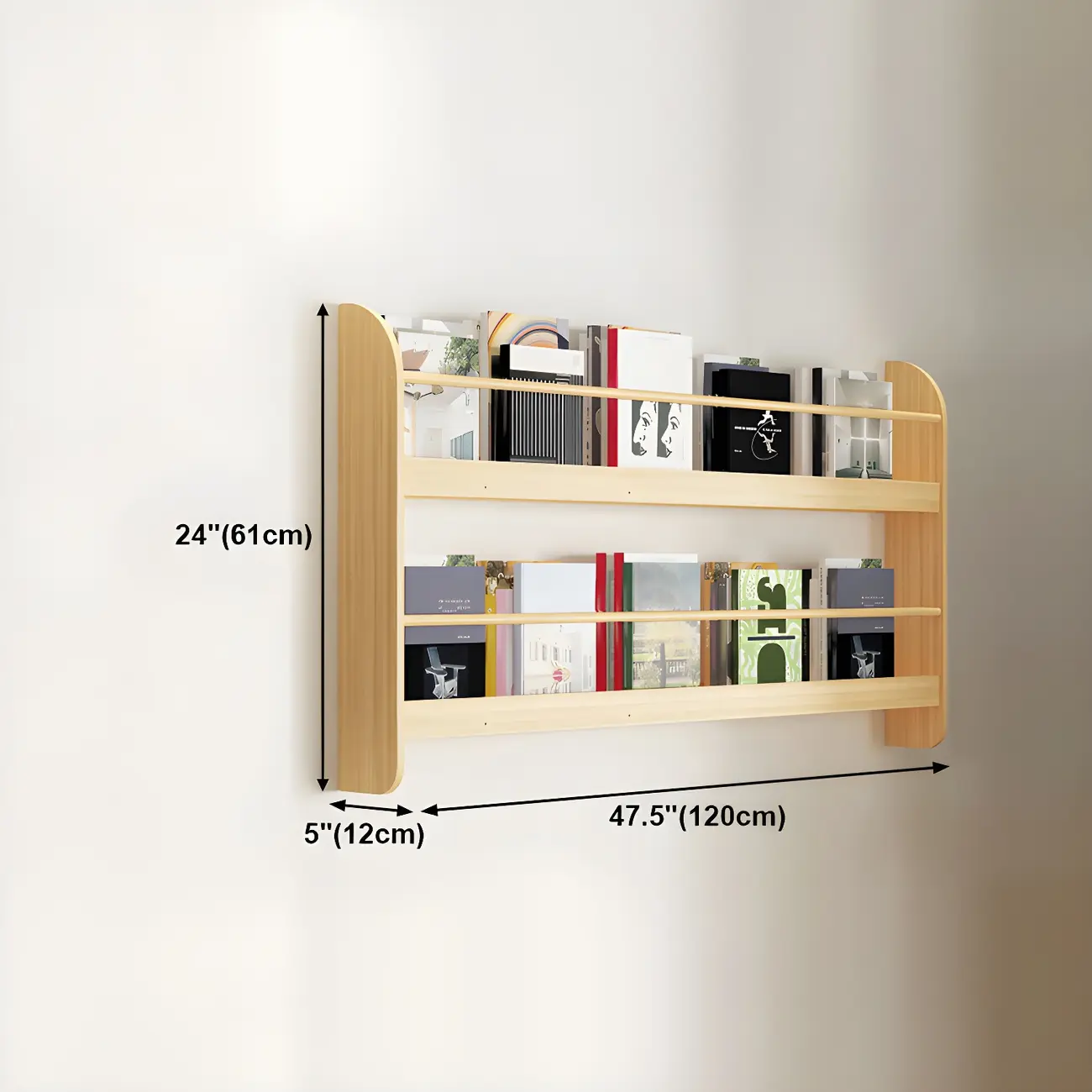 Modern Slim Wood Wall-Mounted Bookshelf