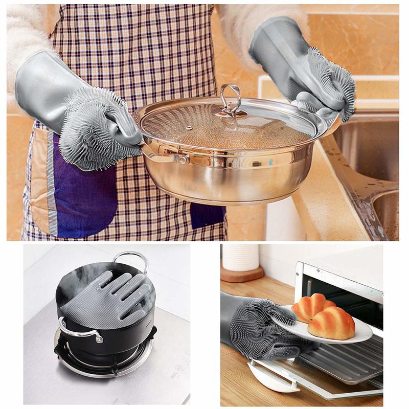 HULIANFU Silicone Dishwashing Cleaning Glove Magic Scrubber Sponge Rubber Glove for Washing Dish Kitchen Car Bathroom Pet Brush Cleaner - Deanwangkt