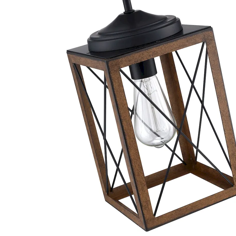 1-Light Cage Mini Pendant Light with Matte Black and Barnwood Accents