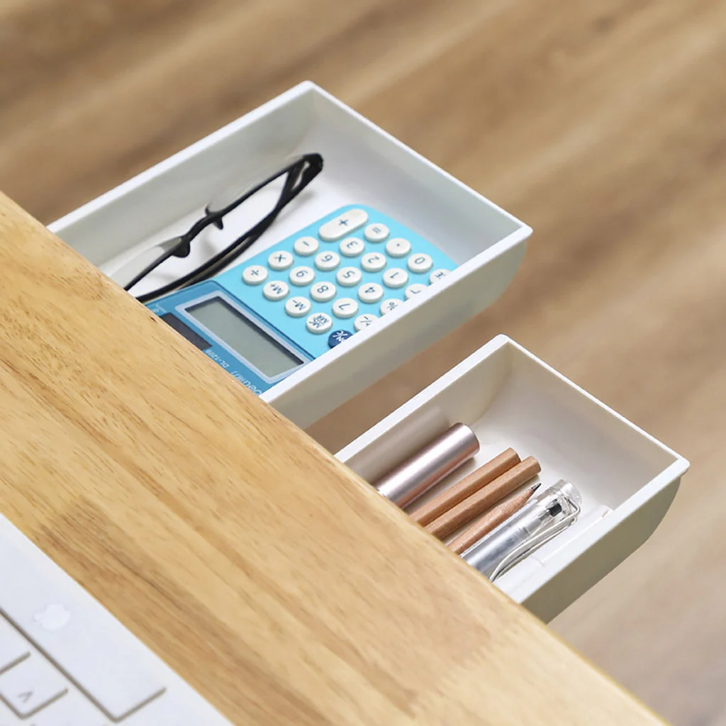 HULIANFU Self Stick Pencil Tray Desk Table Storage Drawer Organizer Box Under Desk Stand Self-adhesive under-drawer storage box - Deanwangkt