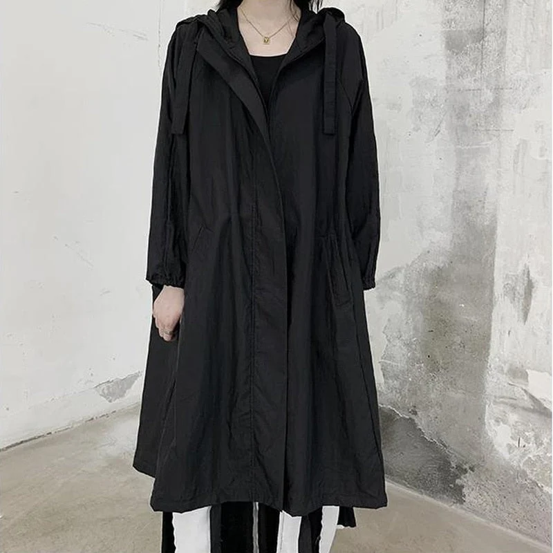 Hulianfu Jackets Women Hooded Chic Solid Breathable Casual Summer Simple Sun-proof Harajuku Long Style Streetwear Baggy Mujer Clothing - Deanwangkt