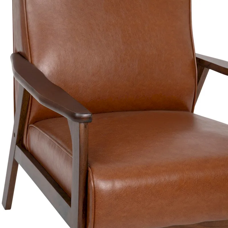 Mid-Century Modern Armchair with Wooden Frame and Faux Leather Cushions