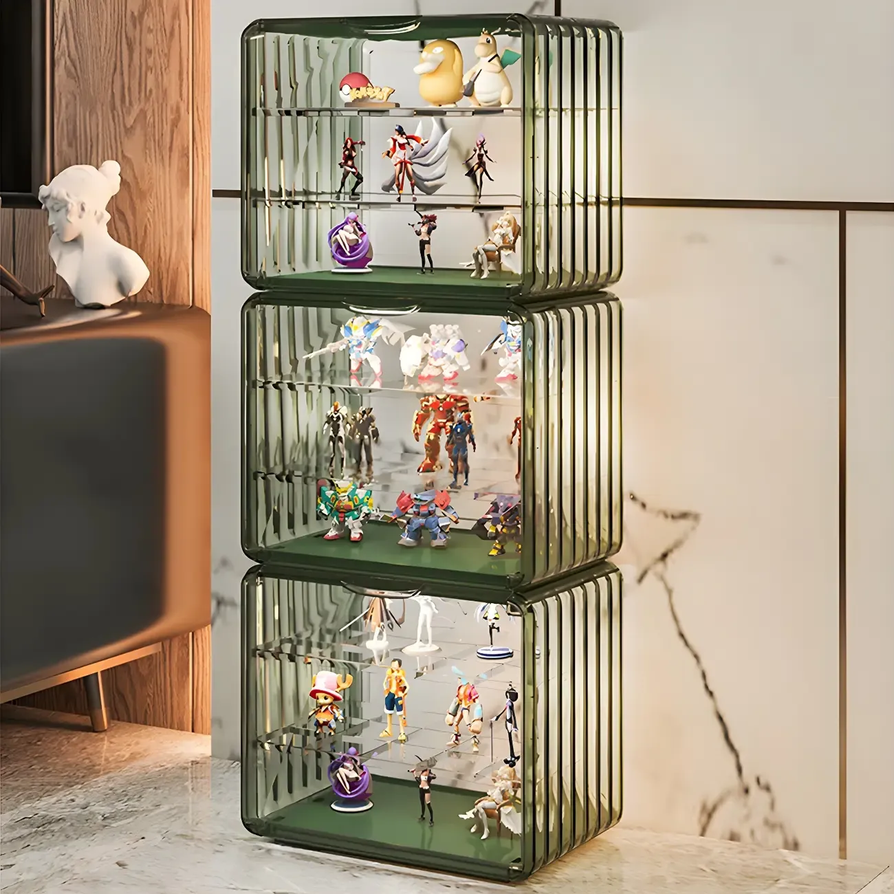 Stylish Stackable Green Clear Acrylic Display Cabinet