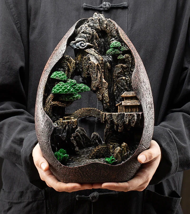 HULIANFU Mountain River Waterfall Incense Burner Creative Home Decor Incense Holder Portable Resin Smoke Backflow Censer Handicrafts - Deanwangkt