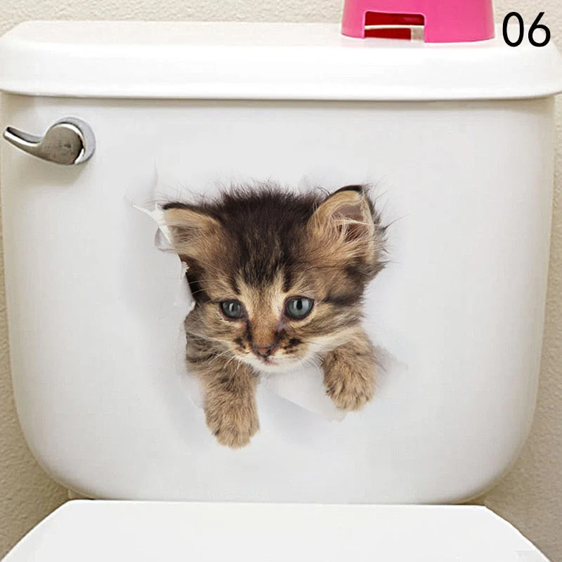 HULIANFU Toilet Stickers 3D Cat Vivid Wall Sticker  Fashion Lovely Animal Pvc Waterproof Decal For Bathroom Toilet Kicthen Decorative - Deanwangkt