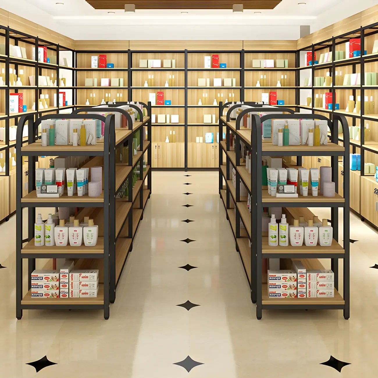 Modern Wood Open Multi-Shelf Large Display Cabinet