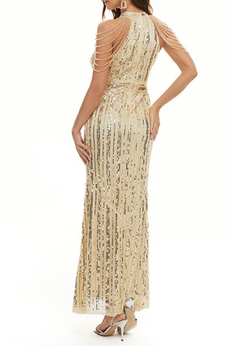 hulianfu Celebrities Elegant Solid Sequins Patchwork O Neck Evening Dress Dresses - Deanwangkt