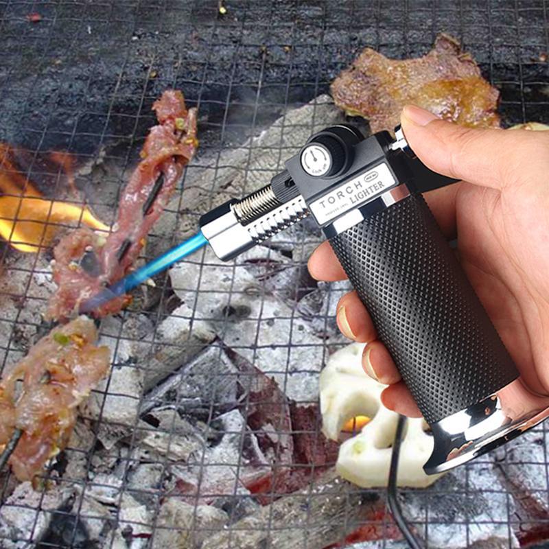 HULIANFU Kitchen Spray Gun Torch Lighter Jet Turbo Outdoor Double Flame Baking BBQ Lighter Windproof Camping Butane Gas Cigar Lighter - Deanwangkt