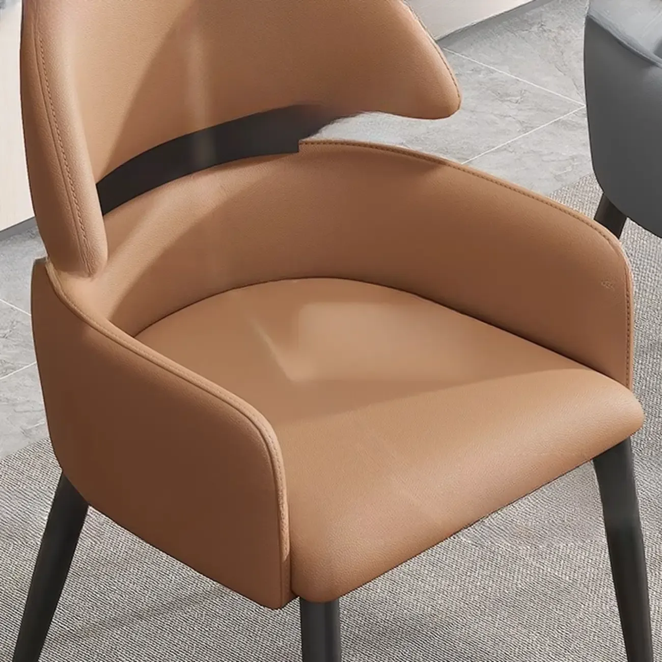 Brown Curved Back Anti-cat Scratch Leather Dining Chairs
