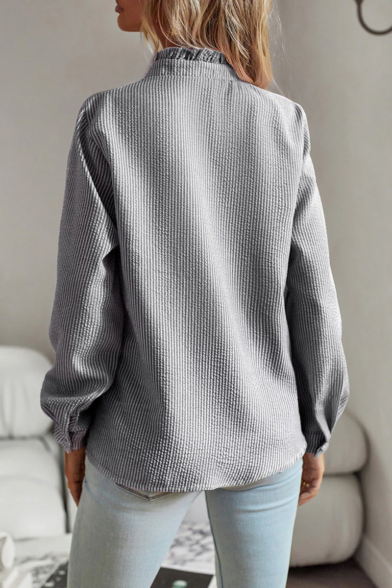 hulianfu British Style Solid Patchwork Lotus Leaf Collar Blouses(4 Colors) - Deanwangkt