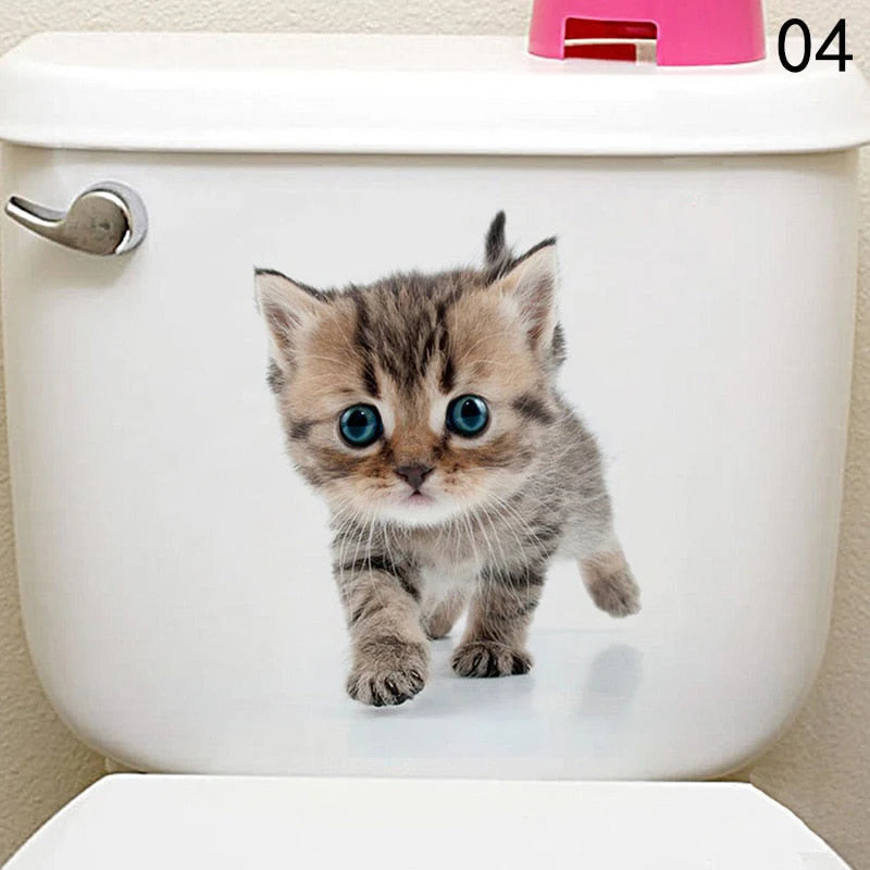 HULIANFU Toilet Stickers 3D Cat Vivid Wall Sticker  Fashion Lovely Animal Pvc Waterproof Decal For Bathroom Toilet Kicthen Decorative - Deanwangkt