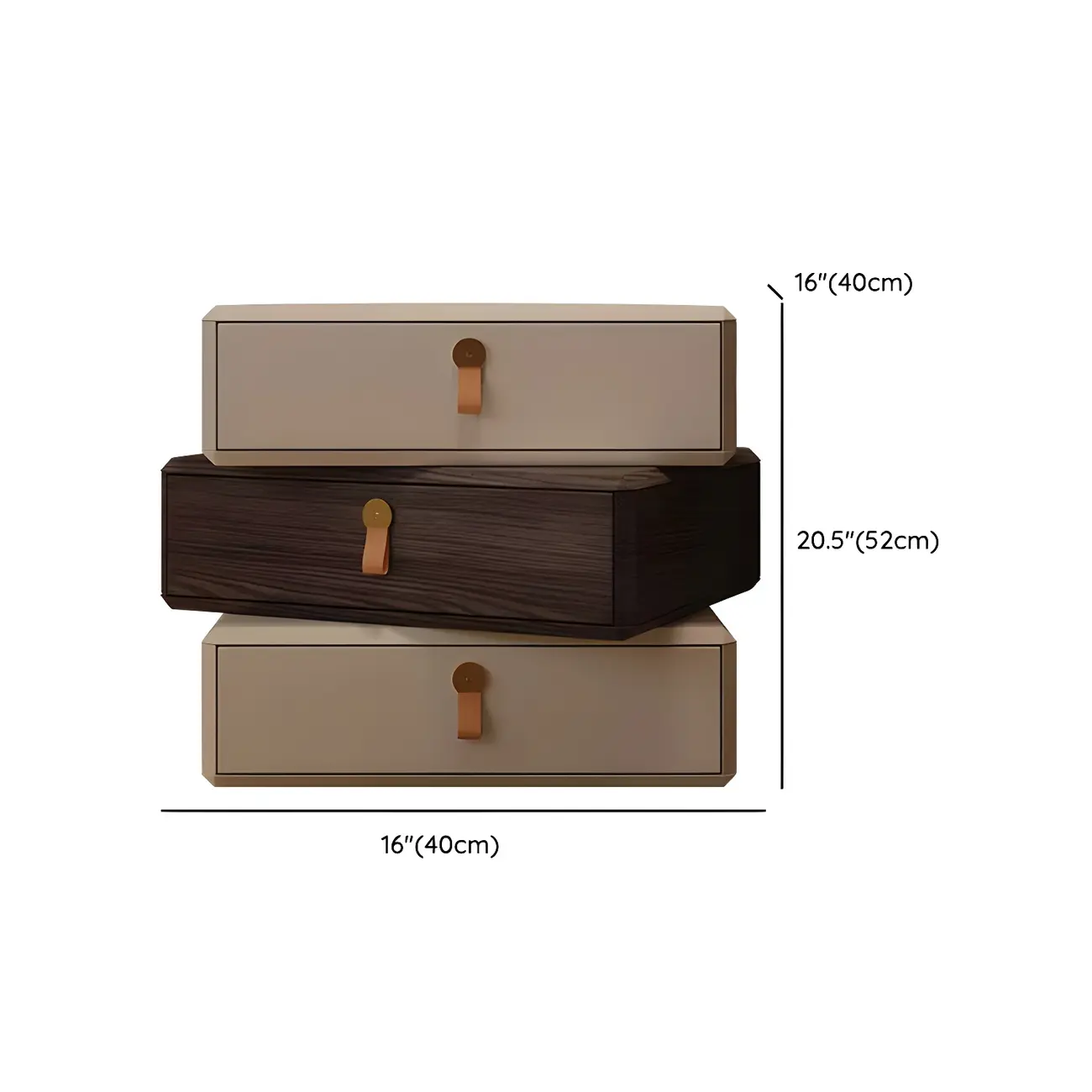 Stacked Beige Wood 3 Drawers Narrow Nightstand