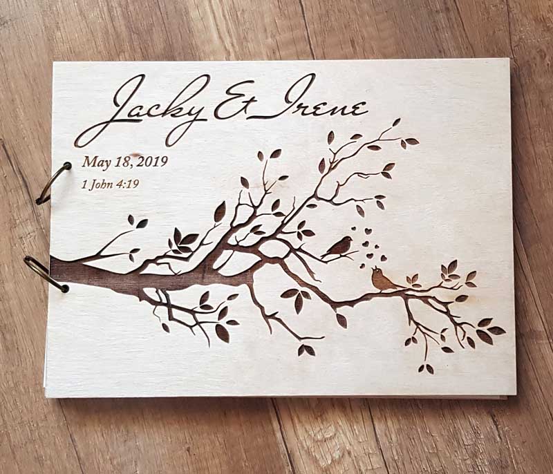 HULIANFU Personalized Engraved  Wooden Guest Book Bird Wedding Guest Book Rustic Wedding Guest Book Bridal Shower Guest Book - Deanwangkt