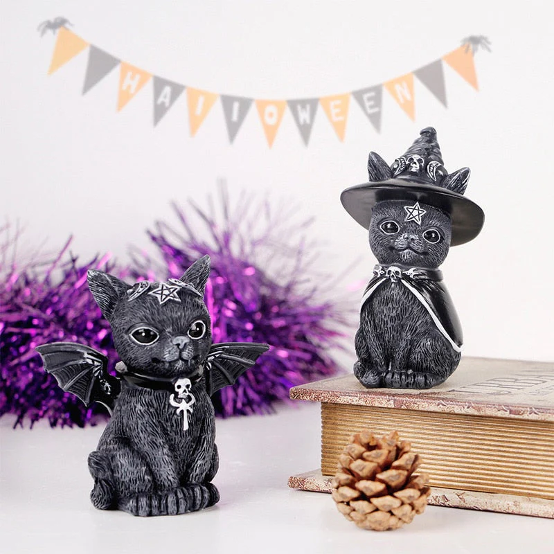 HULIANFU Resin Figure Wizard Figurines Black Magic Cat Ornaments Table Art Original Gifts Cute Miniatures Modern Room Decoration - Deanwangkt