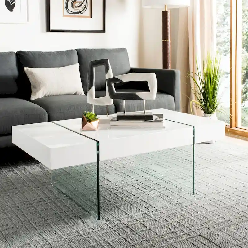 SAFAVIEH Pluma Glass Leg Rectangular Coffee Table - 43.3 W x 23.6 L x 15.7 H - 43Wx24Dx16H
