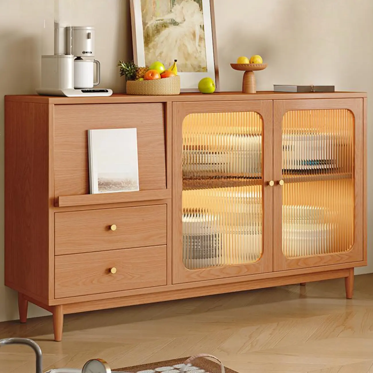 Natural Finish Rubberwood Sideboard with Drawers
