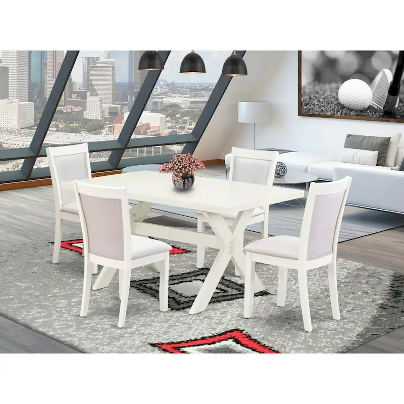 East West Furniture Dining Set- a Rectangle Dining Table and Cream Linen Fabric Parson Chairs, Linen White(Pieces Options)