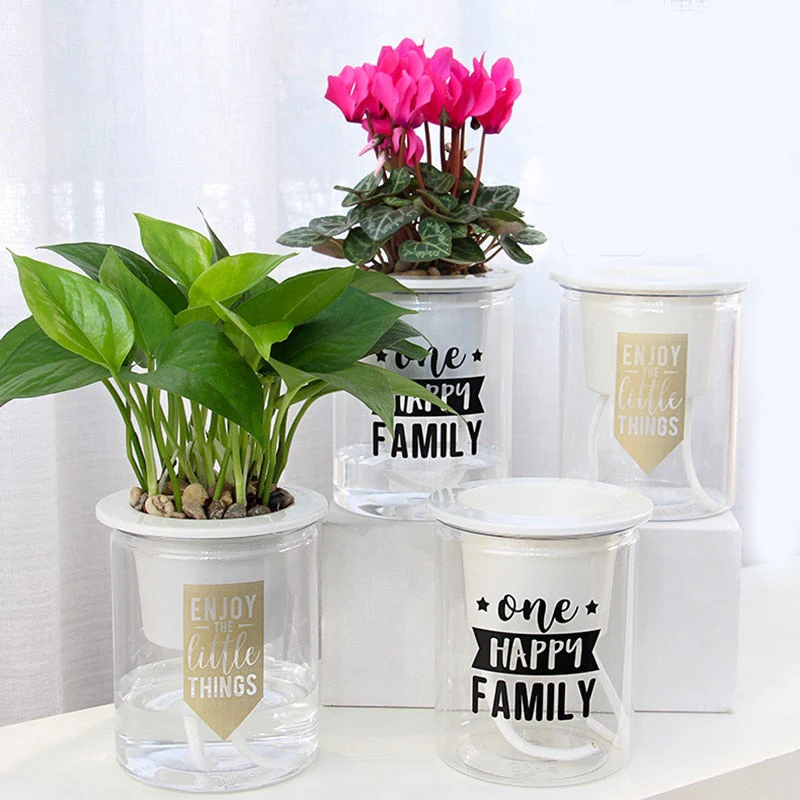 HULIANFU Self Watering Planter Pots Mini Round Design Succulent Plant Pot Indoor Home Garden Modern Decorative Pot Garden Supplies FU - Deanwangkt