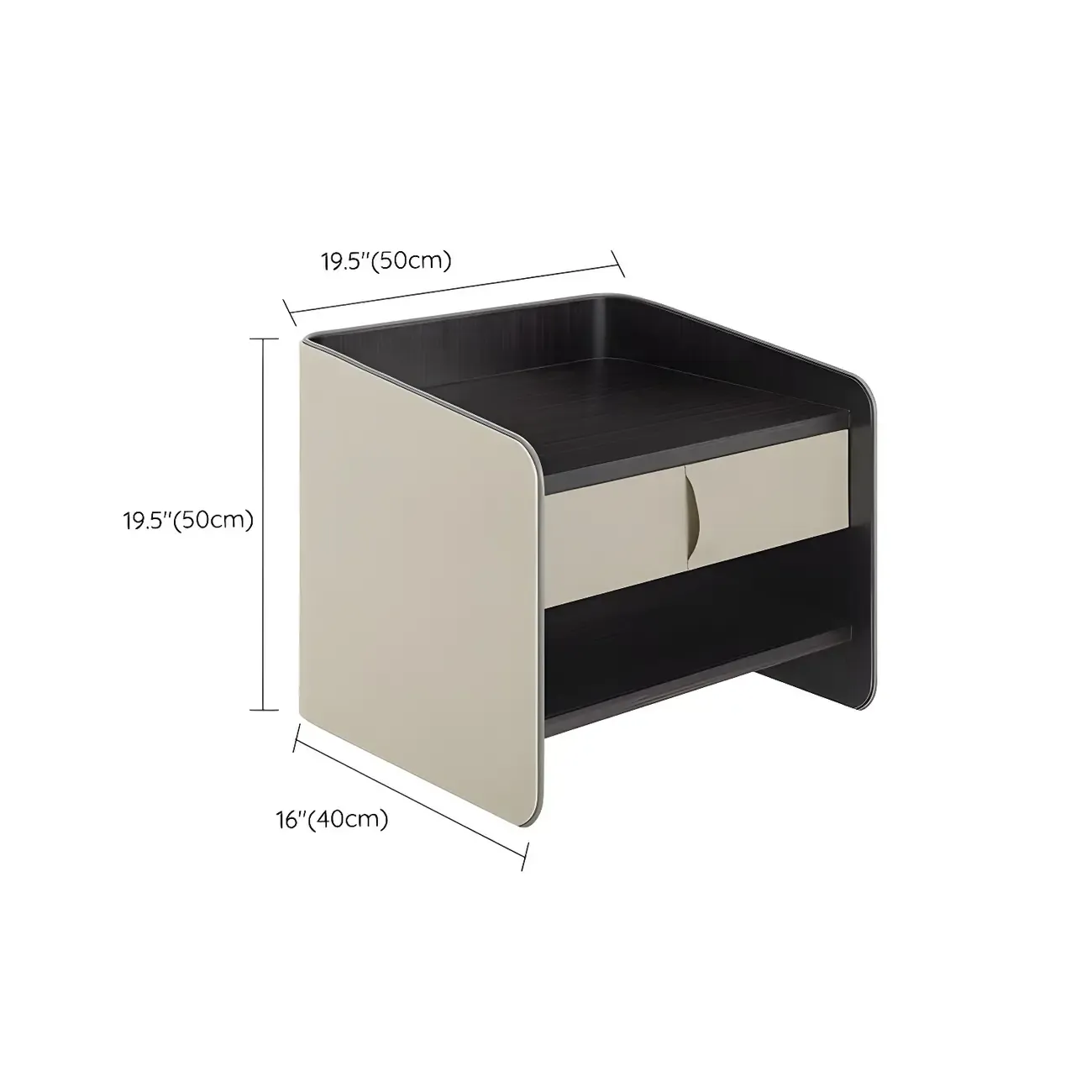 Modern 2-Tier Wood Leather Shelved Drawer Nightstand