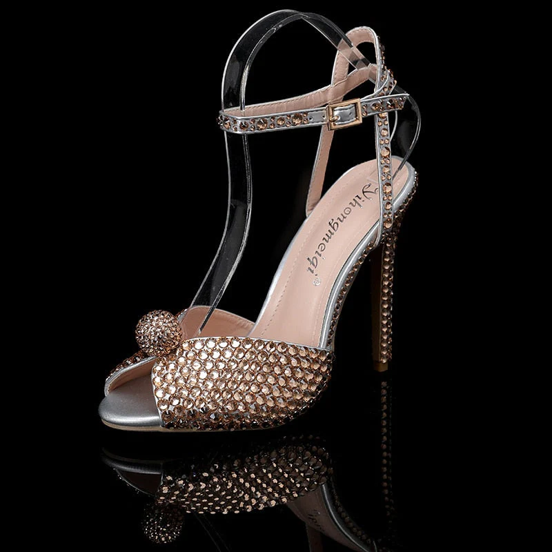Women Sandals Fashion High Quality Wedding Shoes Women New Pearls Studs Luxury Peep Toe High Heels Buckle Woman Sandal 43 - Deanwangkt